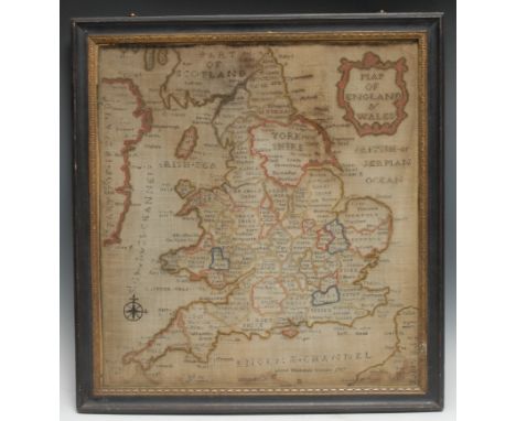 A George III needlework sampler, Map of England and Wales, by Frances Stockdale, Lincoln 178752cm x 48.5cm 