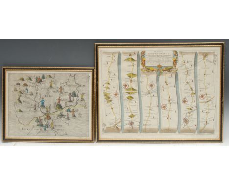 Michael Drayton (1563 - 1631) and William Hole , a two page coloured map, Derbyshire, Nottinghamshire and Leicestershire, pla