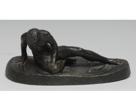 Grand Tour School (19th century), a verdigris patinated bronze, the Dying Gaul, after the Antique, oval base, 16cm wide 