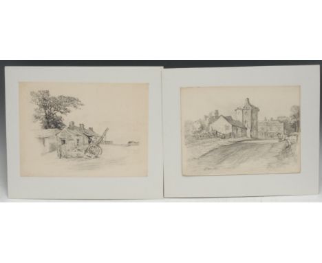 Local Interest - G Marsden, The Round House Ringlow, signed, pencil sketch, 20cm x 27.5cm;  others,  Hardwick Hall, Derbyshir