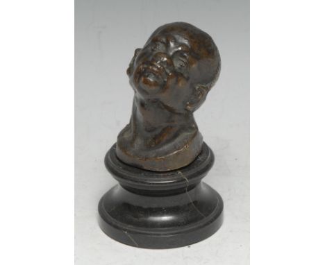 Grand Tour School, a brown patinated bronze, the head of a Nubian, in the Mannerist taste, turned serpentine base, 11cm high 