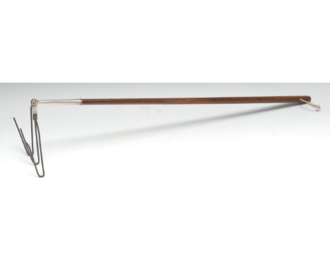 A George III toasting fork, articulated three-prong head, fruitwood handle, 86cm long 