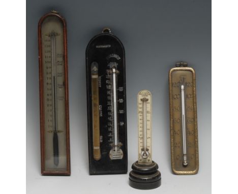 A Victorian ebonised thermometer, by Parkins &amp; Gotto, incorporating a barometer tube marked Stormy, Change and Fair, 24cm