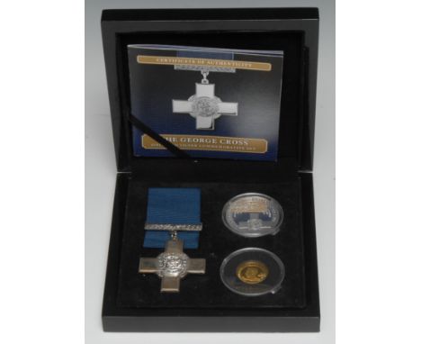 Coins &amp; Medals - The George Cross Gold and Silver Commemorative Set, comprising a replica George Cross medal, a silver cr