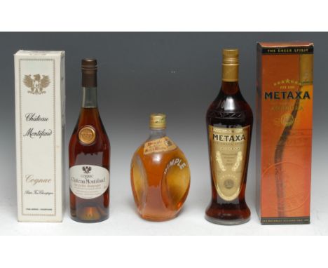 Spirits - Dimple Old Blended Scotch Whisky, [c. 1960], [70cl], label OK, level at shoulder, (1); Château Montifaud VSOP champ