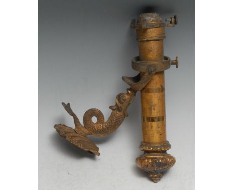 Maritime Furnishings - a late 19th century gilt metal ship's gimbal candle wall sconce, sprung self-adjusting mechanism, the 