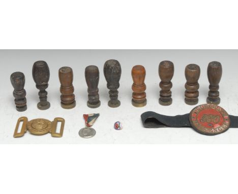 Post Office History - GPO - Derbyshire - a Victorian telegram boy's armband, Telegraph Messenger, with pierced brass badge on