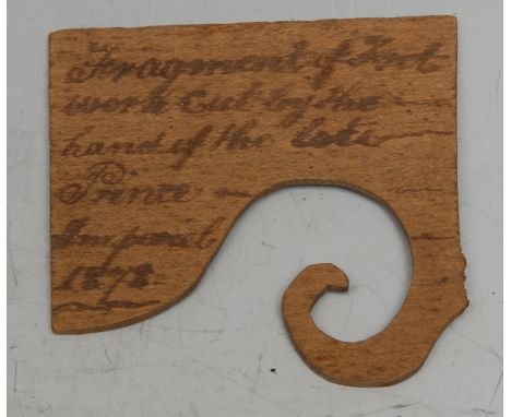 House of Bonaparte - a 19th century fragmentary carving, inscribed in ink manuscript: Fragment of Fret-work cut by the hand o