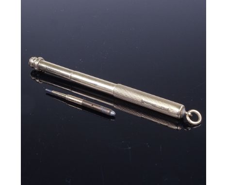 SAMPSON MORDAN & CO - a 9ct gold cased 3-section telescopic propelling pencil, extended case length 11.5cm, case weight 14g (