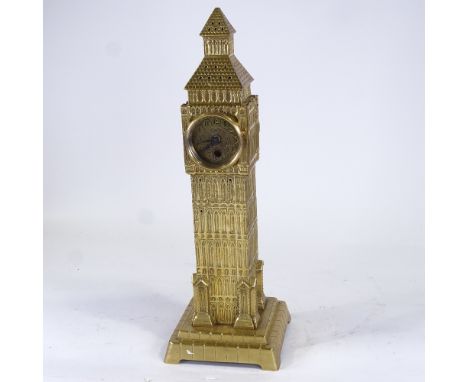 A large gilt-brass cased Big Ben mantel clock, brass dial with Arabic numerals and realistically formed case, case height 55c