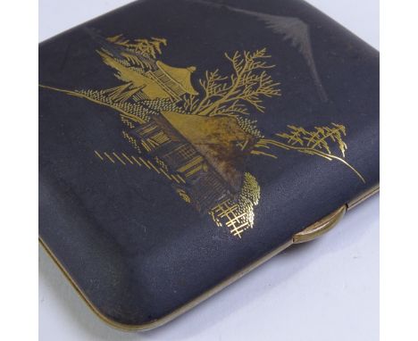 A Japanese Komai enamel cigarette case, width 8cm 