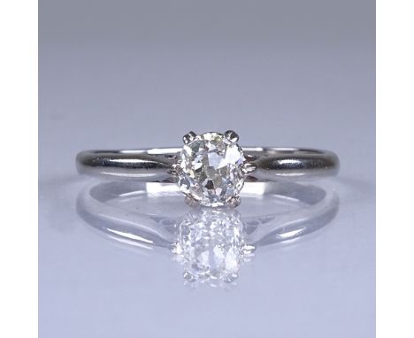An early 20th century 18ct white gold 0.4ct solitaire diamond ring, old-cut diamond measures: length - 4.95mm, width - 4.61mm