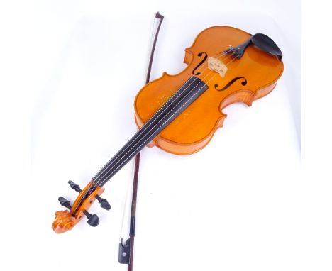 A viola by Johann Koberling, original label dated 1981, 2-piece satinwood back, back length 420mm, with bow in canvas case 