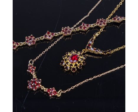 2 Vintage faceted garnet necklaces and a similar bracelet, necklace lengths 44cm, bracelet length 18cm, 18.4g total (3)All in