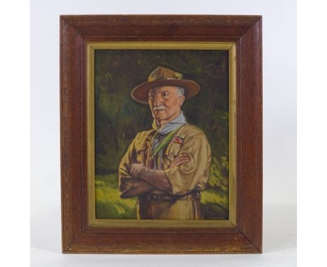 C C Harding, oil on board, portrait of Lord Baden-Powell, 12" x 9.5", framedGood condition 