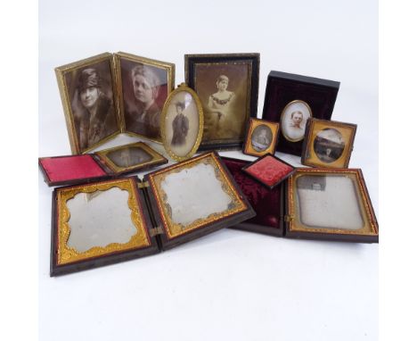 A pair of Victorian silver-print photographic portraits, in original composition cabinet cases, 15.5cm x 12.5cm, several othe