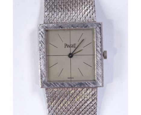 PIAGET - a Vintage lady's 18ct white gold mechanical cocktail wristwatch, ref 908, square silvered dial with crosshair dial, 
