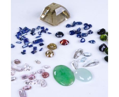 A large quantity of various jewellers loose gemstones, including sapphire ruby, tourmaline, jade, zircon, citrine and aquamar