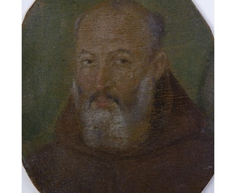 A miniature oil on copper, portrait of a monk, 17th or 18th century, unsigned, height 8cm 
