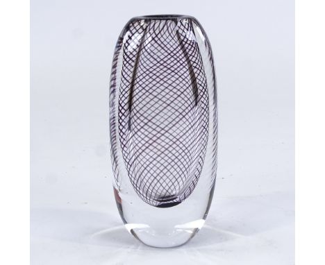 Vicke Lindstrand for Kosta Sweden, purple thread glass vase, 1959, fully signed LH1362, height 20cm