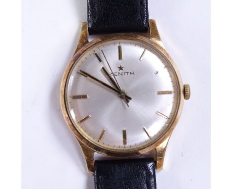 ZENITH - a Vintage 9ct gold mechanical wristwatch, ref. 1627/1, circa 1977, silvered dial with gilt baton hour markers, 17 je