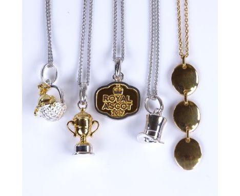 LINKS OF LONDON - 5 modern sterling silver pendant necklaces on original sterling chains, chain lengths 44cm, 36.3g total (5)