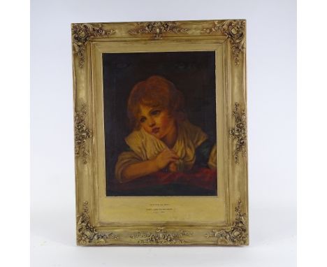 After Greuze, 19th century oil on canvas, child with apple, unsigned, 18" x 14", framedSeveral small old patch repairs with s