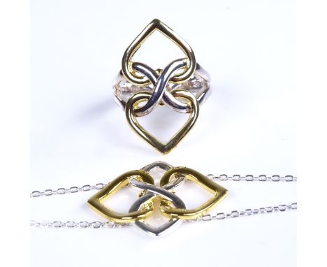 LINKS OF LONDON - a modern sterling silver and 18ct gold Infinite Love collection matching ring and bracelet set, ring size N