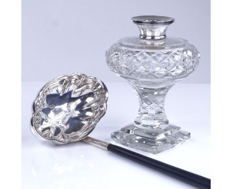 An Elizabeth II turned ebony-handled silver toddy ladle, hallmarks Sheffield 1973, and a silver-mounted cut-glass dressing ta