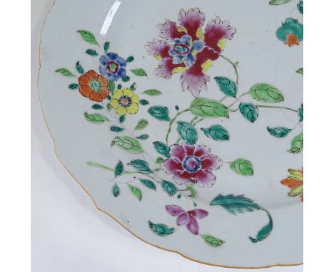 A Chinese white glaze porcelain charger, with painted enamel flowers, diameter 38cmNo chips cracks or restoration 