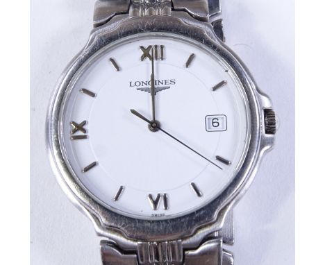 LONGINES - a Vintage stainless steel Flagship quartz wristwatch, ref. L5.646.4, white dial with steel quarterly Roman numeral