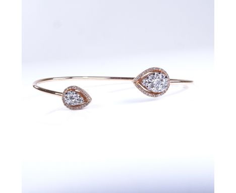A modern 18ct rose gold diamond cluster Toi et Moi pear-shape torque bangle/bracelet, total diamond content approx 0.59ct, in