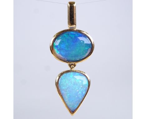 A modern 18ct gold black opal doublet? teardrop pendant, pendant height 39.5mm, 6.3gVery good original condition, no damage o