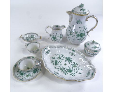 Meissen porcelain coffee service, green and gilt decoration, comprising 11 cups and saucers, coffee pot, cream jug and bowl, 