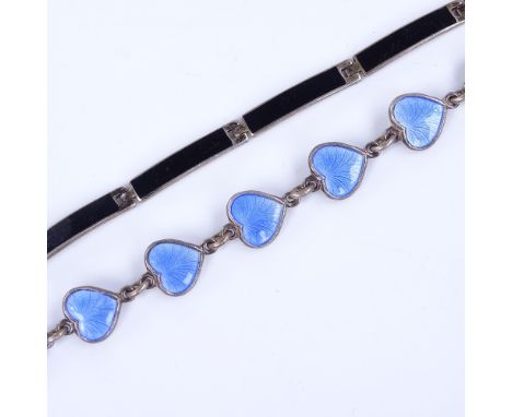 VOLMER BAHNER - a Vintage Danish sterling silver and blue enamel heart link bracelet, length 19cm, and an unnamed Scandinavia
