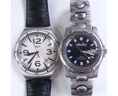 A Vintage Swatch quartz wristwatch and an Ellesse quartz wristwatch, both working (2)Swatch glass has a large crack, both are