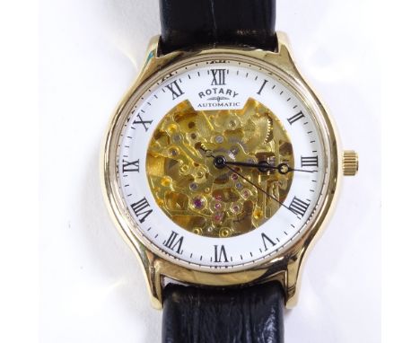 ROTARY - a gold plated stainless steel Mecanique Skeleton automatic wristwatch, ref. 03071, white dial with Roman numeral hou