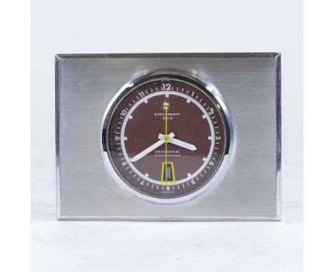 DERBY 869 - a Vintage steel-cased Swissonic Commander 8-day mantel clock, brown dial with Arabic numerals and date aperture, 