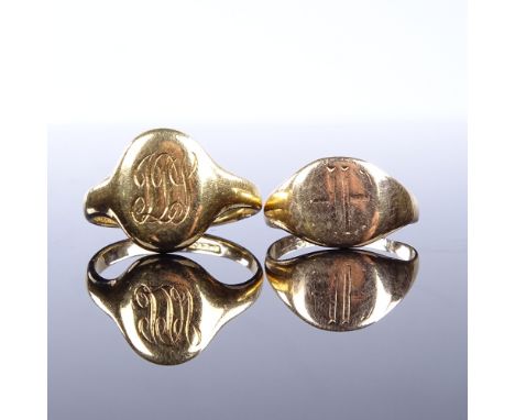 2 early 20th century 18ct gold signet rings, largest setting height 12.1mm, size E and K, 6.5g total (2)Largest in very good 