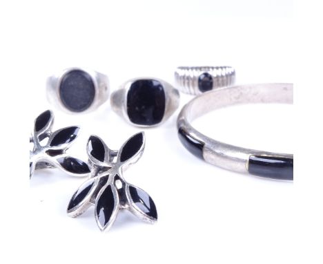 Various Danish sterling silver and black enamel and stone set jewellery, including bangle, rings and earrings, 46.3g total (5