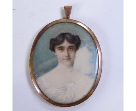 A miniature watercolour on ivory, portrait of a lady, unsigned, in gilt-metal frame, leather-cased 