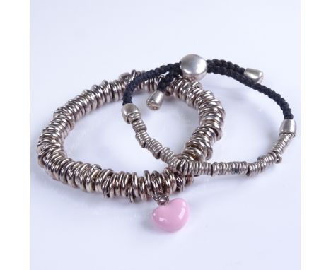 LINKS OF LONDON - 2 modern sterling silver bracelets, 70g total (2)Heart bracelet is brand new, cord bracelet has some wear a