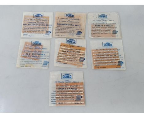 A pack of Hornby Dublo Bournemouth Belle Coach Names, a Set of Torbay Express and a Set of Bristolian, also a pack for the He