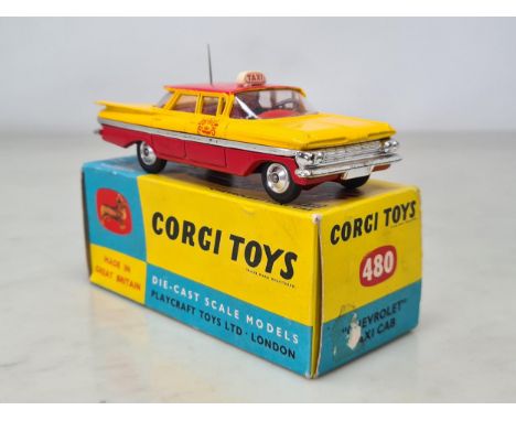 A boxed Corgi Toys No.480 Chevrolet Taxi Cab, Nr M-M, box Ex plus