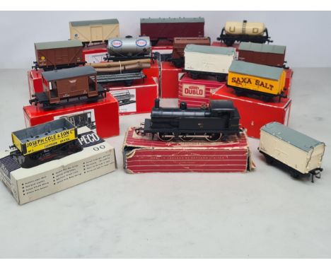 A Hornby Dublo 2206 black 0-6-0T, Ex, box P, a boxed 4320 WR Refrigerator Van, teb 2-rail Wagons in replacement boxes includi