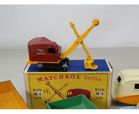 Six unboxed play worn Dinky Toys including Bedford Tipper Lorry, Rover 75, Triumph Herald, Field Marshall Tractor, Fordson Lo