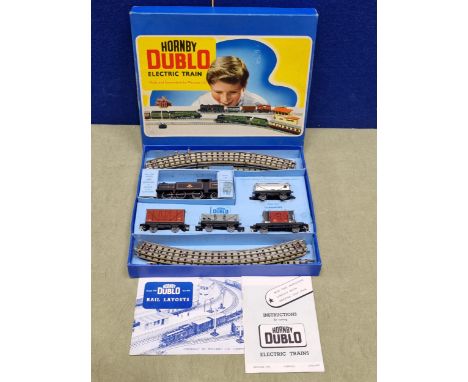 A boxed Hornby Dublo EDG17 0-6-2T Goods Set, M, version with silver Esso Tanker, box Ex. Complete with instructions and track