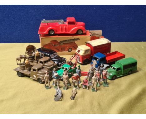 A boxed Rovex Fire Engine, unboxed Ant-aircraft Gun and Search Light, Triang Minic Lorry, British Railways Lorries, Chad Vall