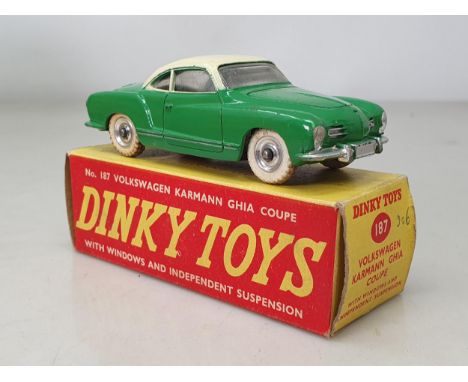 A boxed Dinky Toys No.187 cream and green Volkswagen Karmann Ghia Coupe, Ex plus, box superb