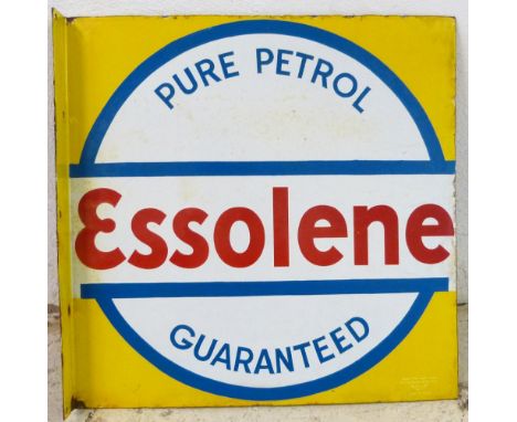 An Essolene Pure Petrol Guaranteed double side porcelain enamel advertising sign, 56 x 56 cm